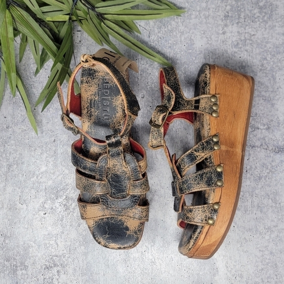 NWT Bed Stu | Fabiola Platform Wedge Sandals in Black Lux Size 7.5 - Picture 1 of 13